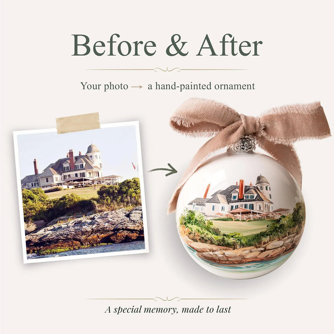 Custom Home Portrait Christmas Ornament, New House Gift