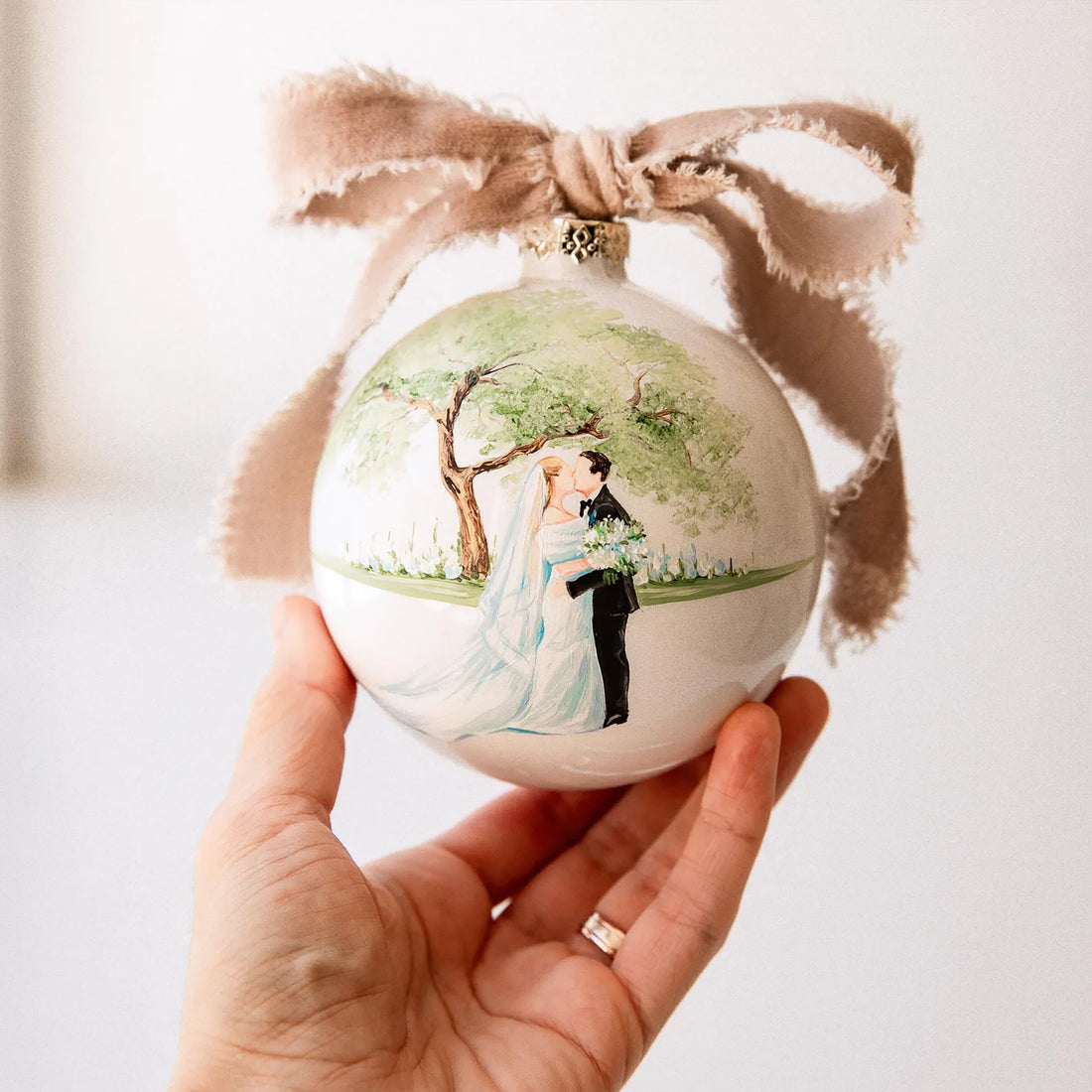 Custom Wedding Portrait Christmas Ornament, Hand Painted Couple Ornament, Personalized First Christmas Married Gift, Anniversary Keepsake