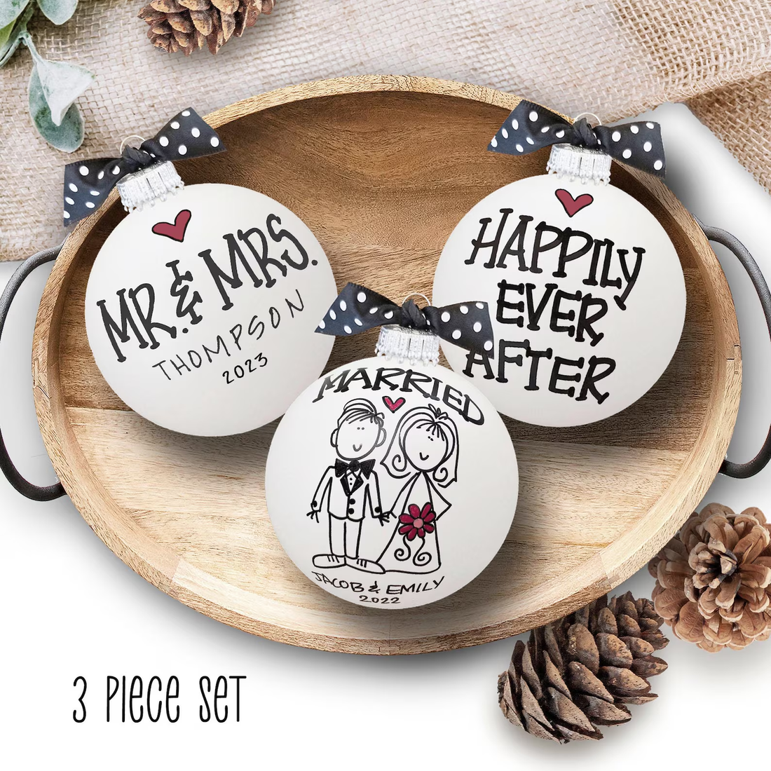 Mr Mrs Personalized Wedding Gift, Married Names Ornament Set, Newlywed Keepsake, Bridal Shower Present