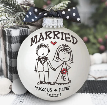 Personalized Wedding Gift Married Ornament Glass First Christmas Newlyweds Bridal Shower Gift Bride Groom Ornament